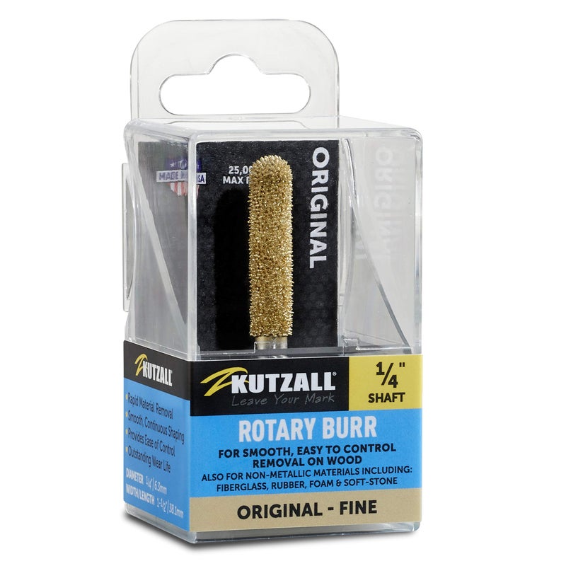Kutzall Original Ball Nose Rotary Burr, 1â„4"Shaft, Fine - Wood Carving Bit for Bosch, DeWalt, Milwaukee. Abrasive Tungsten Carbide, 1â„4" (6.3mm) Dia. X 1-3â„8" (34.9mm) Length, BN-14G - Image 1